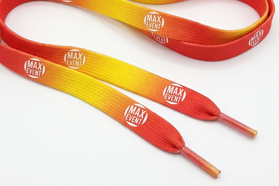 mock-up voor full color gedrukte veters met het logo van Maxevent